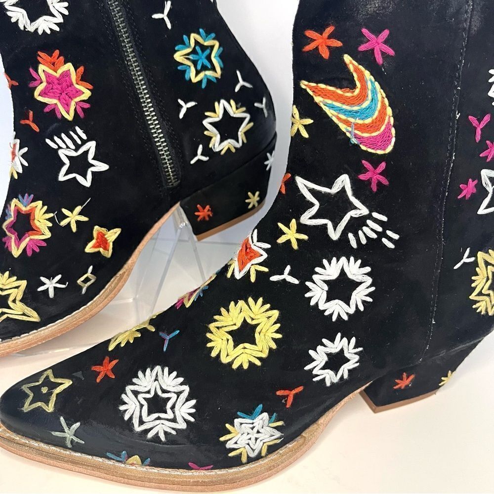 Free People Bowers Suede Embroidered Western Boots in Black‎ Size 6.5 (37) NWOB - Picture 8 of 16